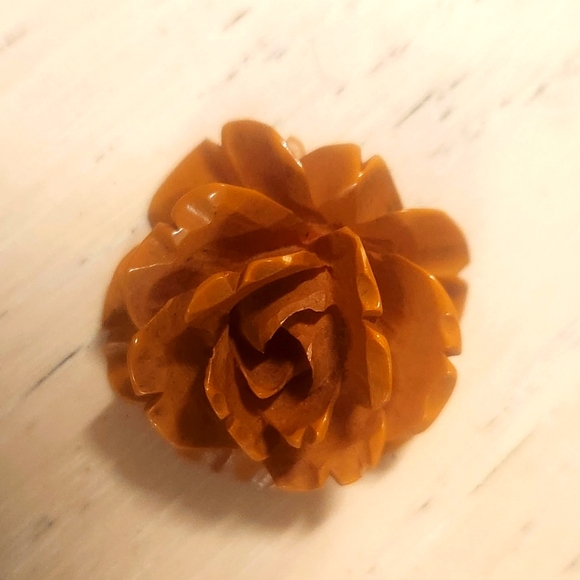 Antique Art Deco Bakelite Orange Brown Rose Pendant EUC Collectors Know